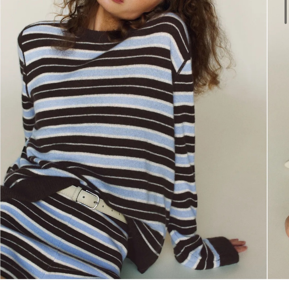 Reformation cashmere Striped boyfriend Sweater in brown and Light Blue